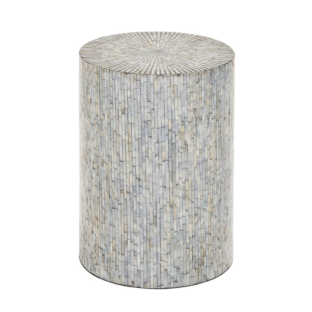 20" Multicolor Shell & Wood Contemporary Accent Table